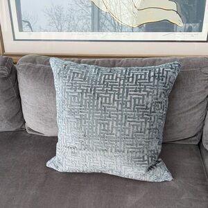 West Elm Allover Crosshatch Jacquard Velvet Pillow in Blue Grey
